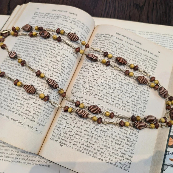 Brown and Yellow Beaded Necklace - Picture 1 of 7